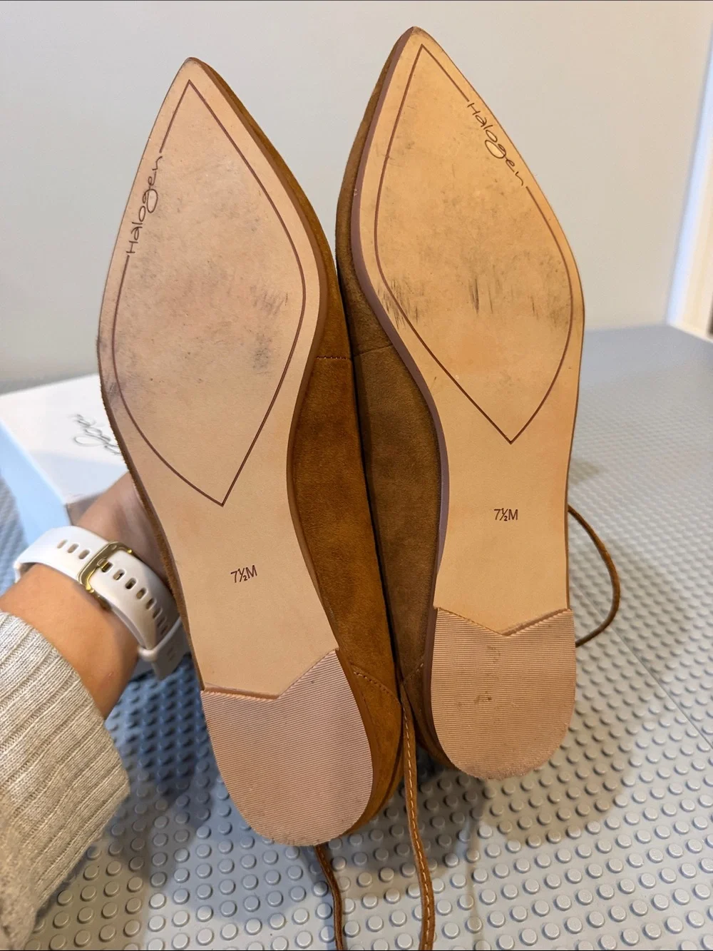 Women's Brown Suede Pointed Lace-Up Flats